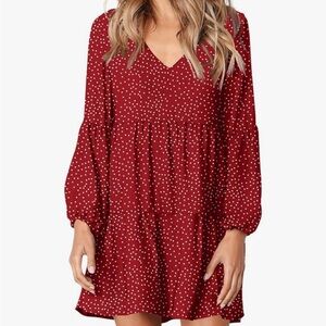 Chic Long Sleeve Red Polka Dot Dress